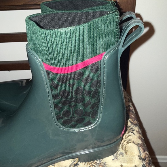Coach Rainie Signature Sock Rain Boots Green Pink Logo Size 8 - Picture 8 of 15